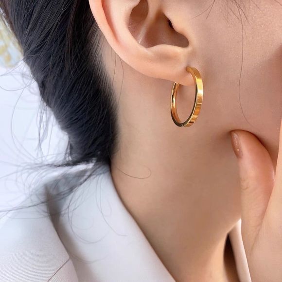 18K Thick Gold Plated Chloe Minimalistic Thin Dainty Hoops Earrings - Picture 3 of 7